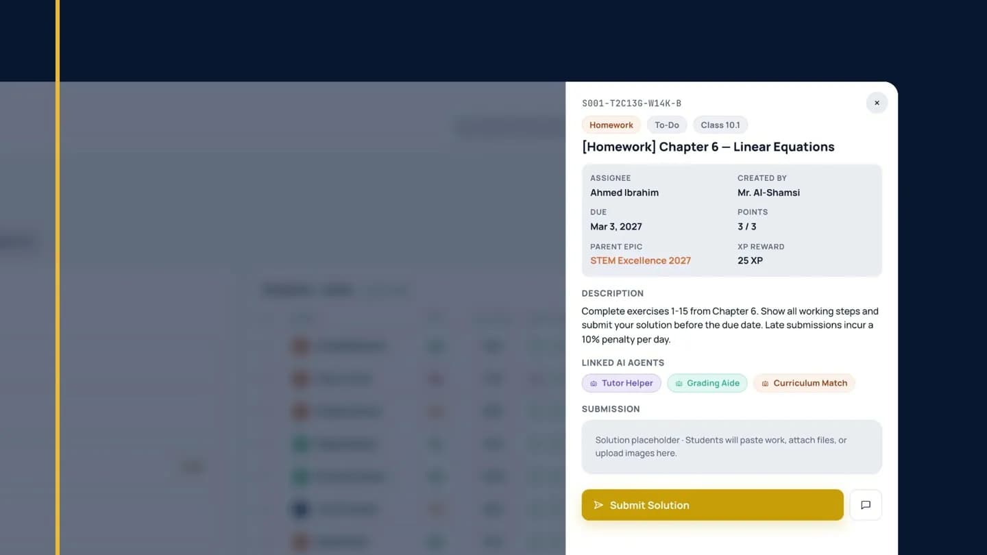 Homework ticket linked to its EPIC